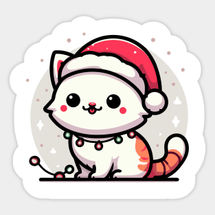 Cute Christmas Cat Santa Hat Christmas Lights Adorable Sticker